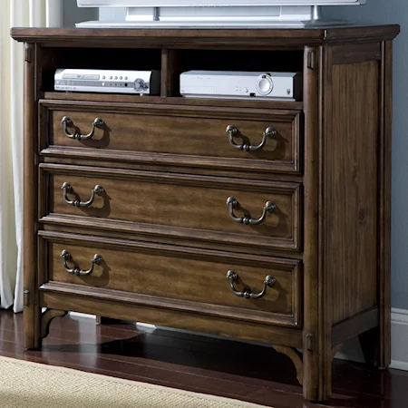 Traditional Three Drawer Media Chest with Device Compartments